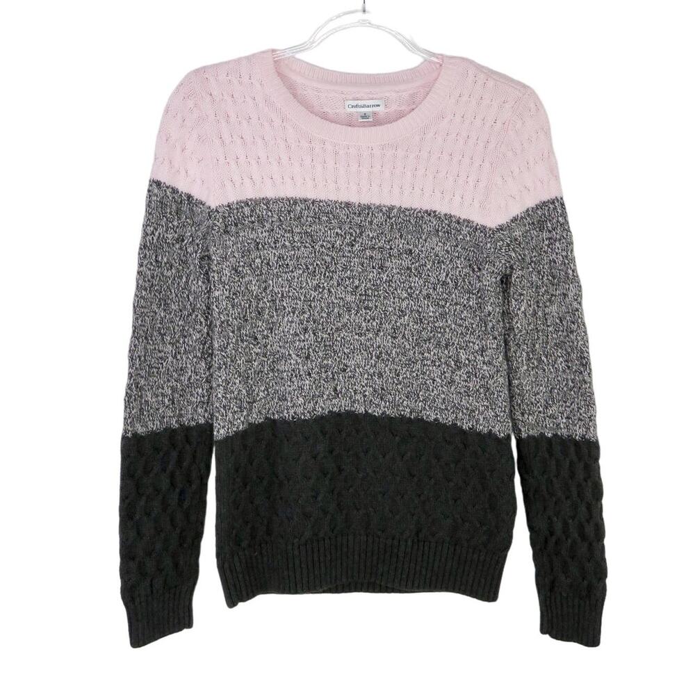 Y2k Croft & Barrow Preppy Pink Color Block Cable Knit Crewneck Sweater Small